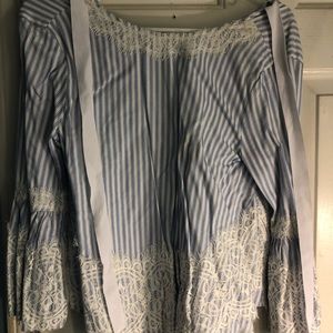 Zara Light Blue and White Top